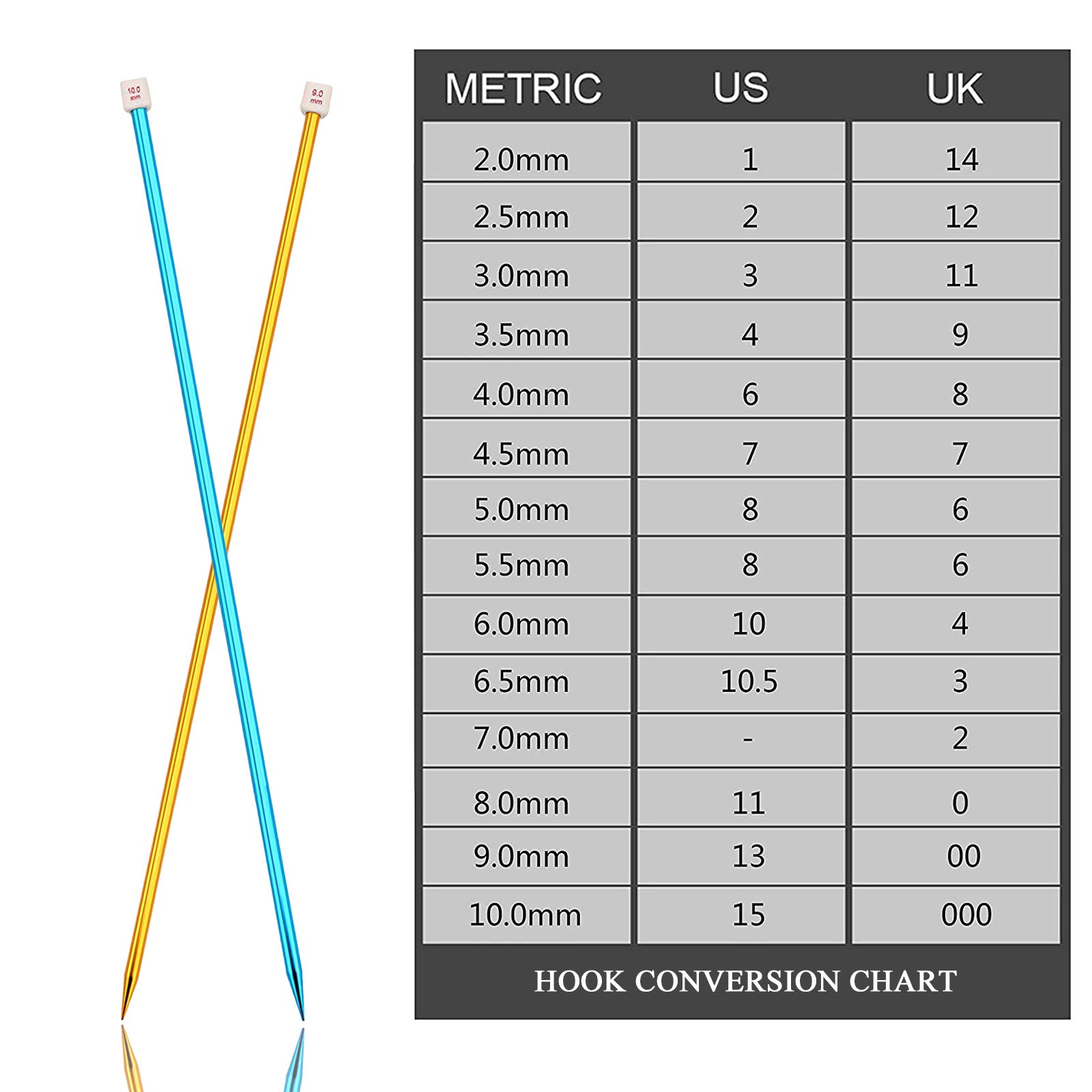 14 Paires Aiguilles à Tricoter 35 Cm - Acier Inoxydable (2-10mm) - Sac Fleuri - Débutants Et Pros