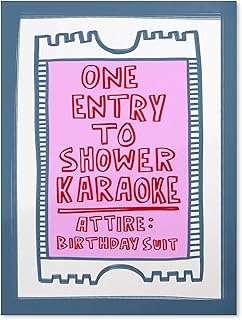 Funny Bathroom Wall Art Pink and Blue Retro Bathroom Signs Wall Decor Poster One Entry to Shower Karaoke Prints for Restroom Toilet 12x16inch Unframed