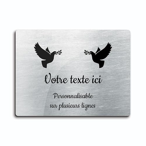 Placa grabada funeraria con diseño de dos palomas con ramitas autoadhesivas modelo rectangular (20x15 cm)…