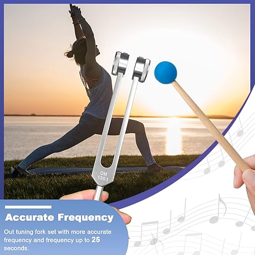 Miniatura 8 de Juego de horquillas de ajuste de chakras para curación, 7 chakras + 1 horquillas de afinación con peso de propósito del alma con mazo de goma, bolsa