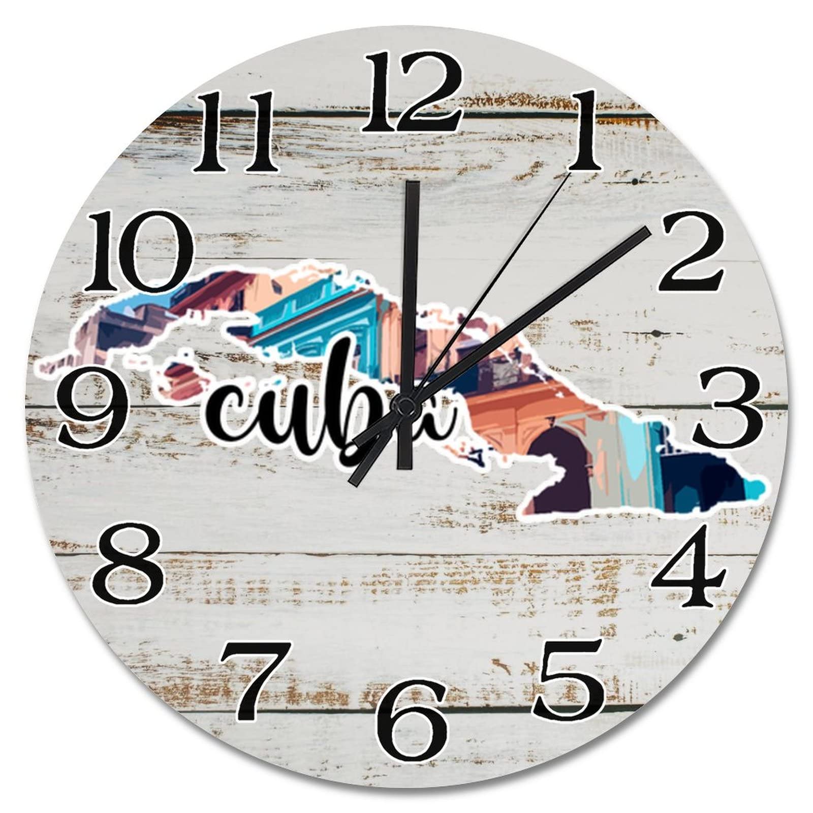 Horloge murale en bois Cuba de 38 cm silencieuse et design pour le salon