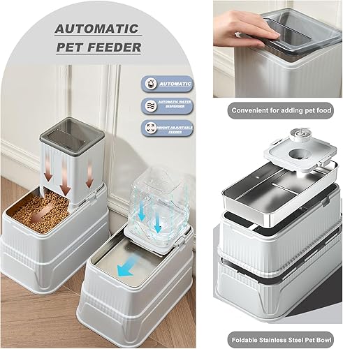 Miniatura 5 de Juego de cuencos elevados para perros, alimentador automático de alimentos por gravedad de 1 galón y dispensador de agua con cuencos de acero