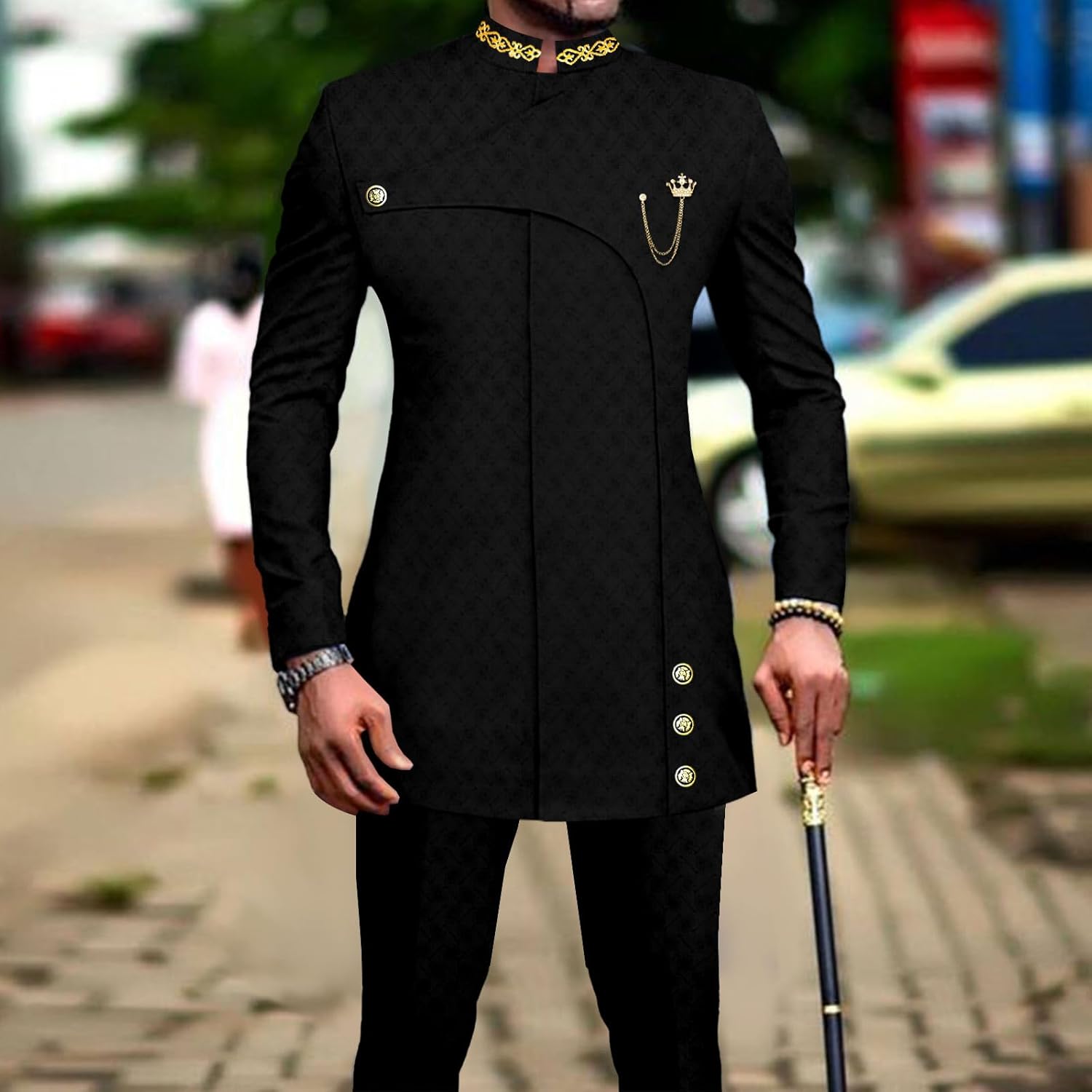 African Suits for Men Slim Fit Formal Blazer Pants 2 Piece Set Designed Wedding Dashiki Outfits