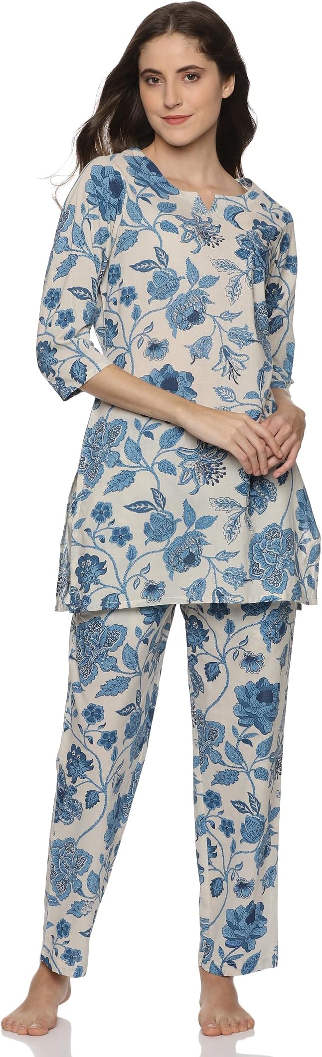 Women's Cotton All Over Flower Printed Night Suit Top And Pajama Sets