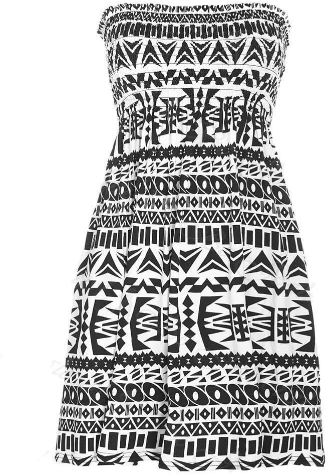 WOMENS RED TARTAN PRINT STRAPLESS BOOBTUBE SHEERING GATHER VEST TOP SIZE 8-14 (M/L, AZTEC MONOCHROME PRINT)