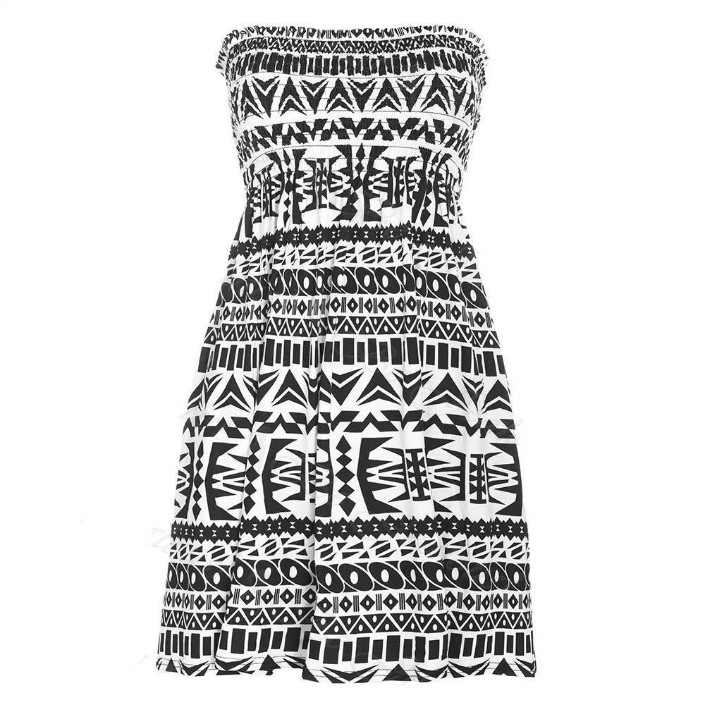 WOMENS RED TARTAN PRINT STRAPLESS BOOBTUBE SHEERING GATHER VEST TOP SIZE 8-14 (M/L, AZTEC MONOCHROME PRINT)