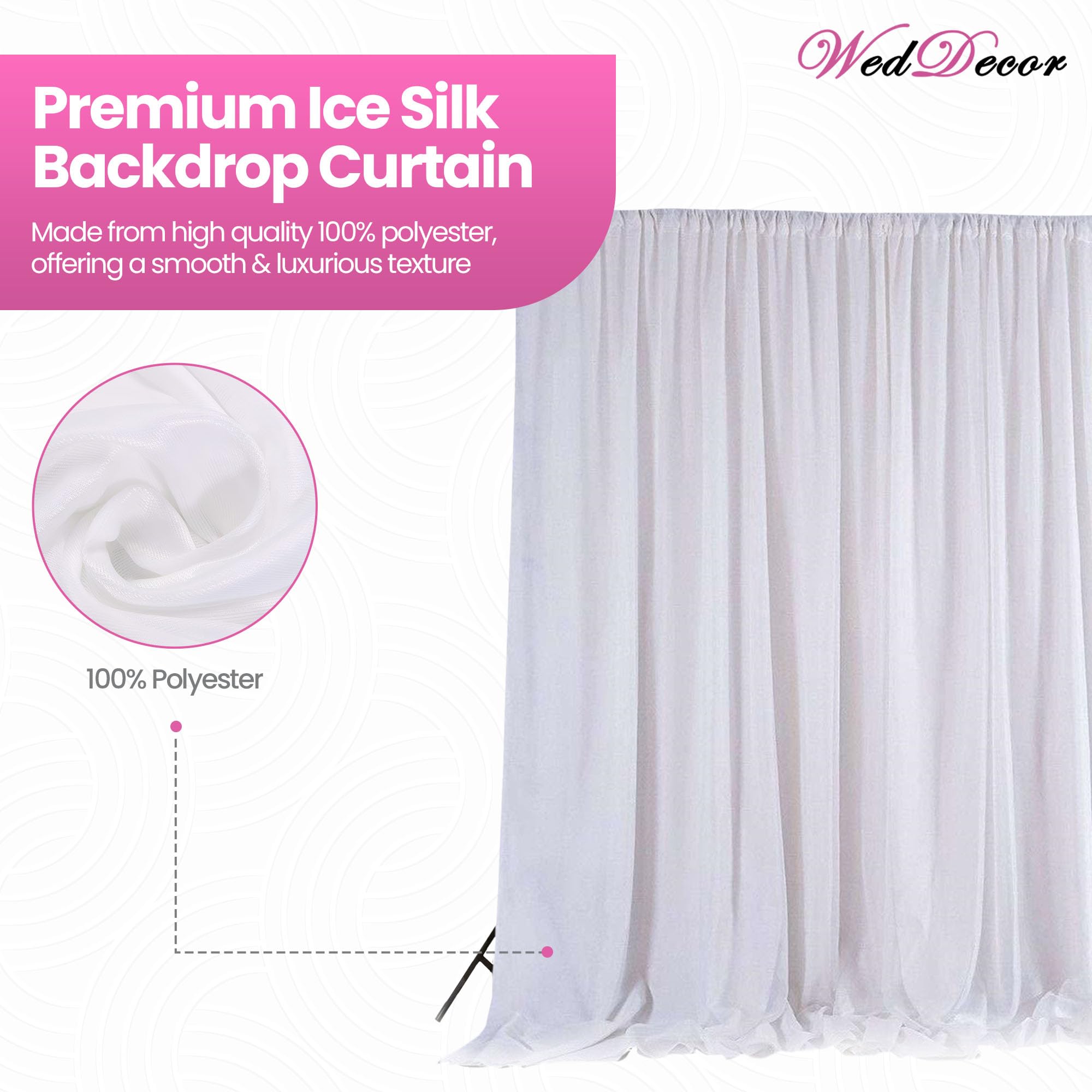 Weddecor Blanc Glace Soie Backdrop Rideaux sans Guirlande pour Mariage, Fête, Anniversaire, Événement, Noël, Photo Studio,Spécial Festival,Décoration de Vitrine,3 X 3 Mètres - sans Guirlande, 3 x 6m