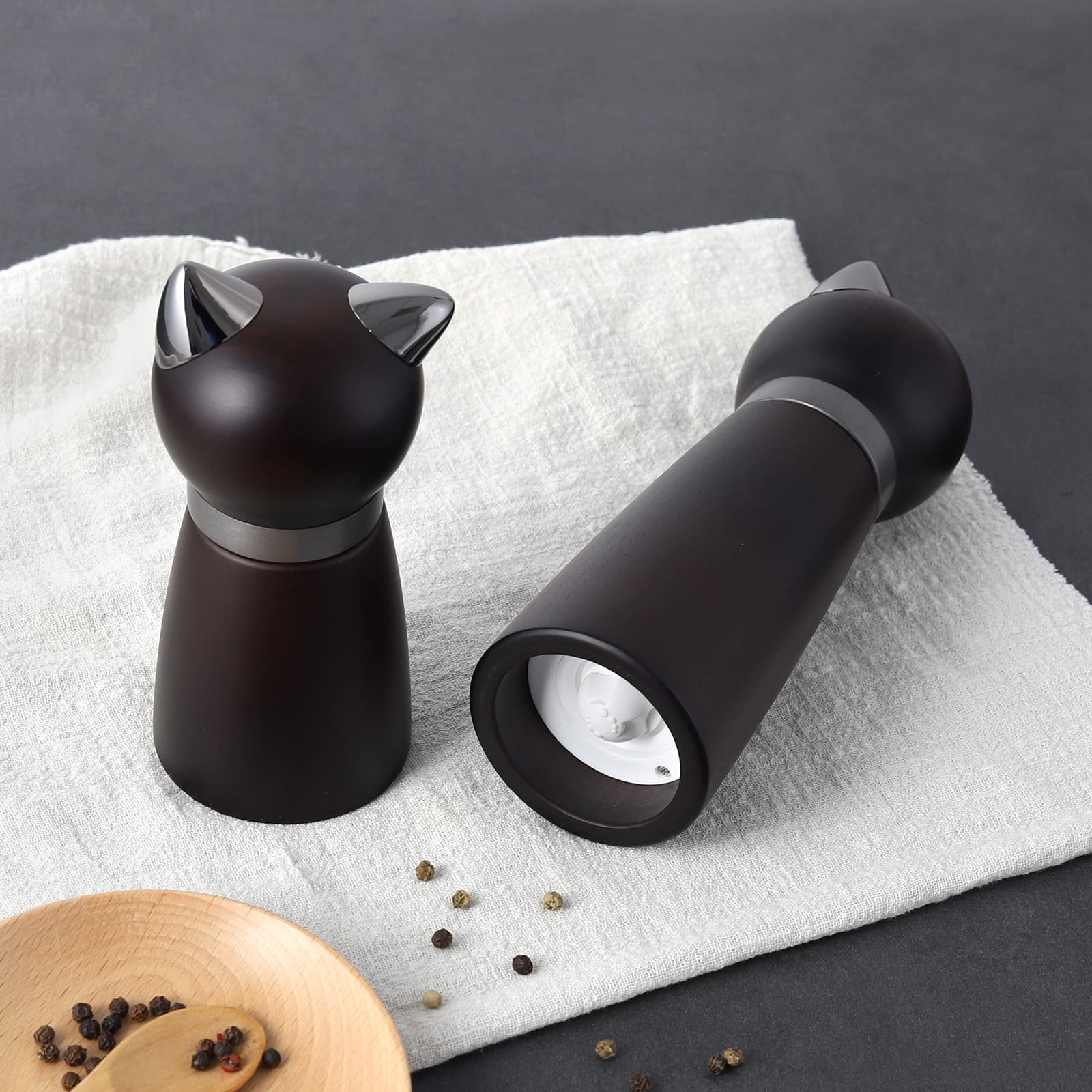 Amazon | VKCHEF ペッパーミル 木製 岩塩 ミル 猫のデザイン 2個セット 
