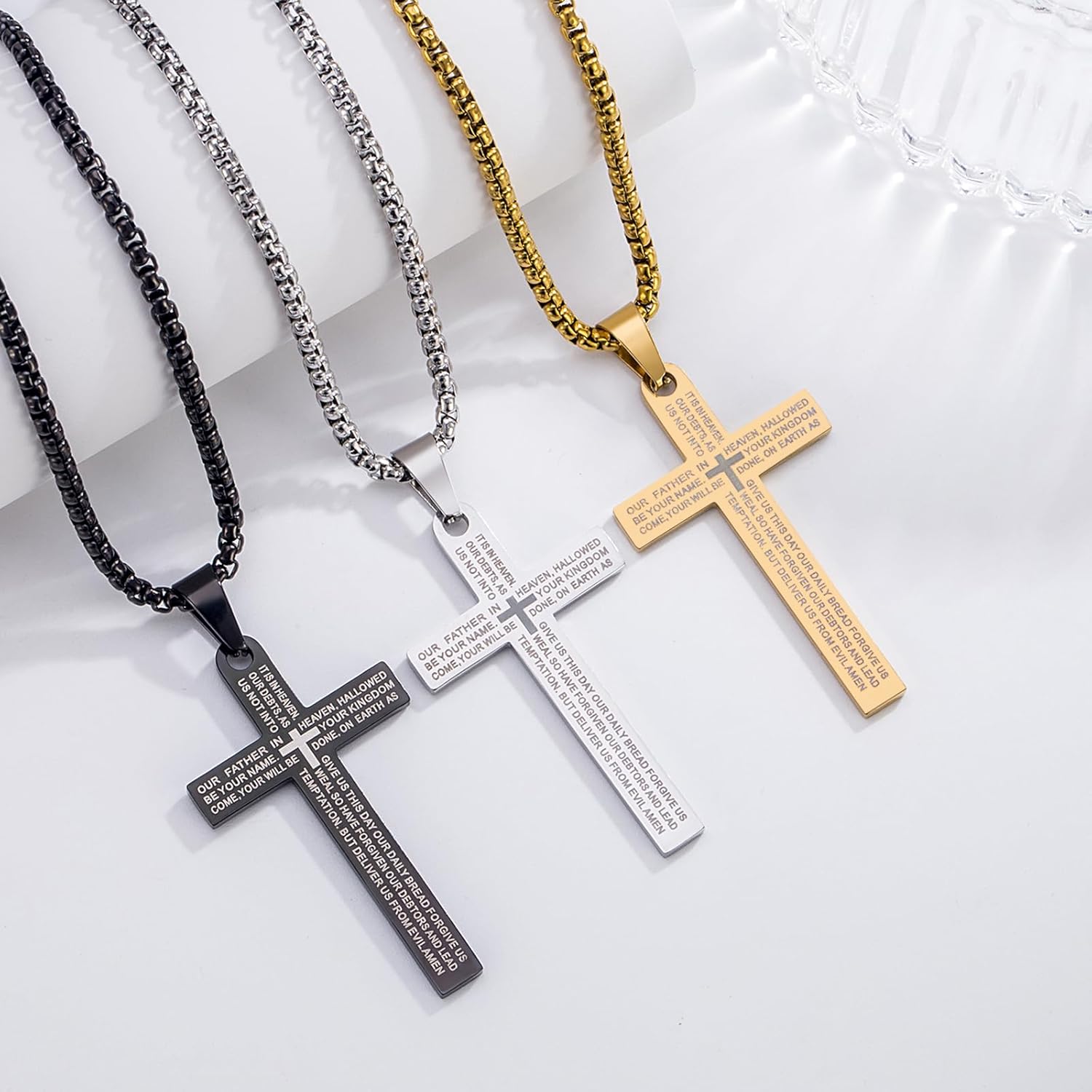Stainless Steel Cross Necklace Lord's Prayer Pendant, Intricate Engraving for Men Women, Faith & Protection with Chain - Image 6