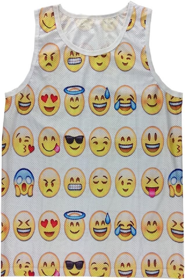 GuPoBoU168 Cute Hip Hop Emoji 3D Cartoon Pattern Print Reseau Jogger Tank Top L