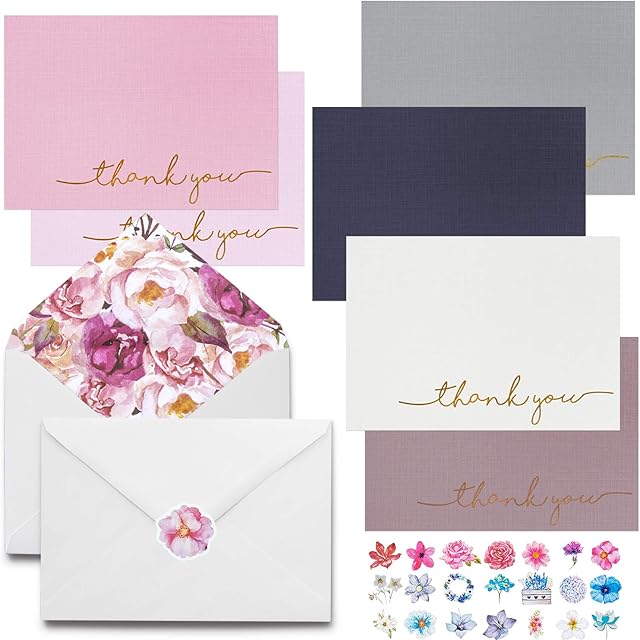 Thank You Cards with Envelopes - 24 Pack - 4x6 Bridal Shower Thank You Cards Baby Shower Baby Girl Thank You Notes 15 x 10 cm Bulk Boxed Set of All Occasions Greeting Notecards for Wedding