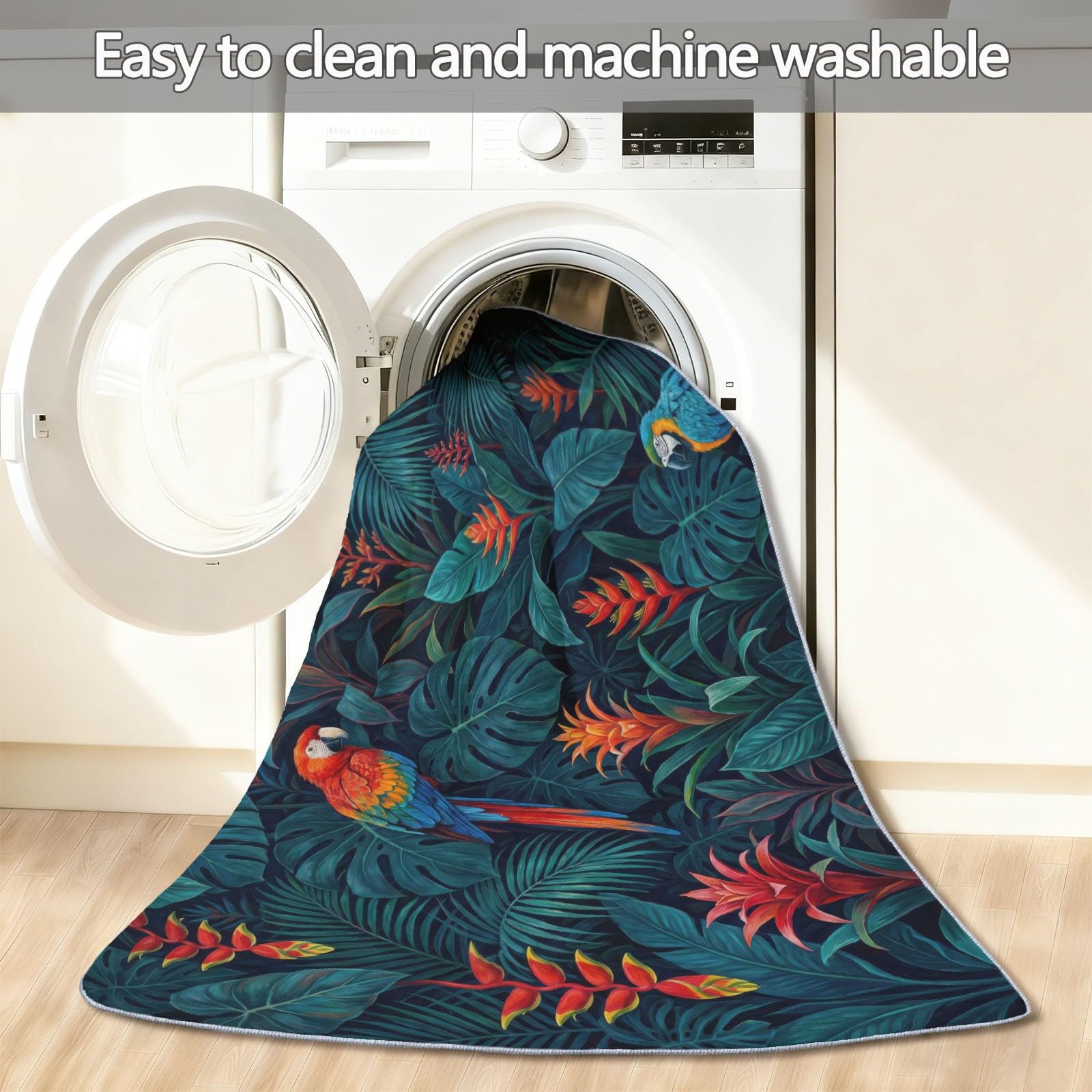 Tapis de Couloir Long 80 x 180 cm, Foncé Tapis Cuisine Antidérapant Lavable, Vintage Glamour Tropical Jungle Animal Perroquet Tapis de Passage Doux pour Salon, Entrée, Balcon, Chambre Adulte Enfant