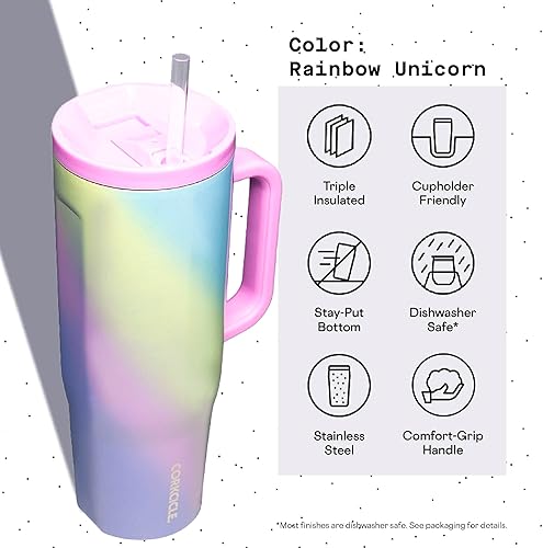 Miniatura 4 de Corkcicle Vaso con popote y asa, botella de agua reutilizable, triple aislamiento, taza de viaje sin BPA, mantiene las bebidas frías durante 12