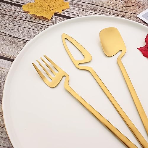 Miniatura 8 de JASHII Juego de cubiertos de acero inoxidable 304 para 4 personas, incluye tenedor de frutas y cuchara de hielo, colgante y mate, apto para