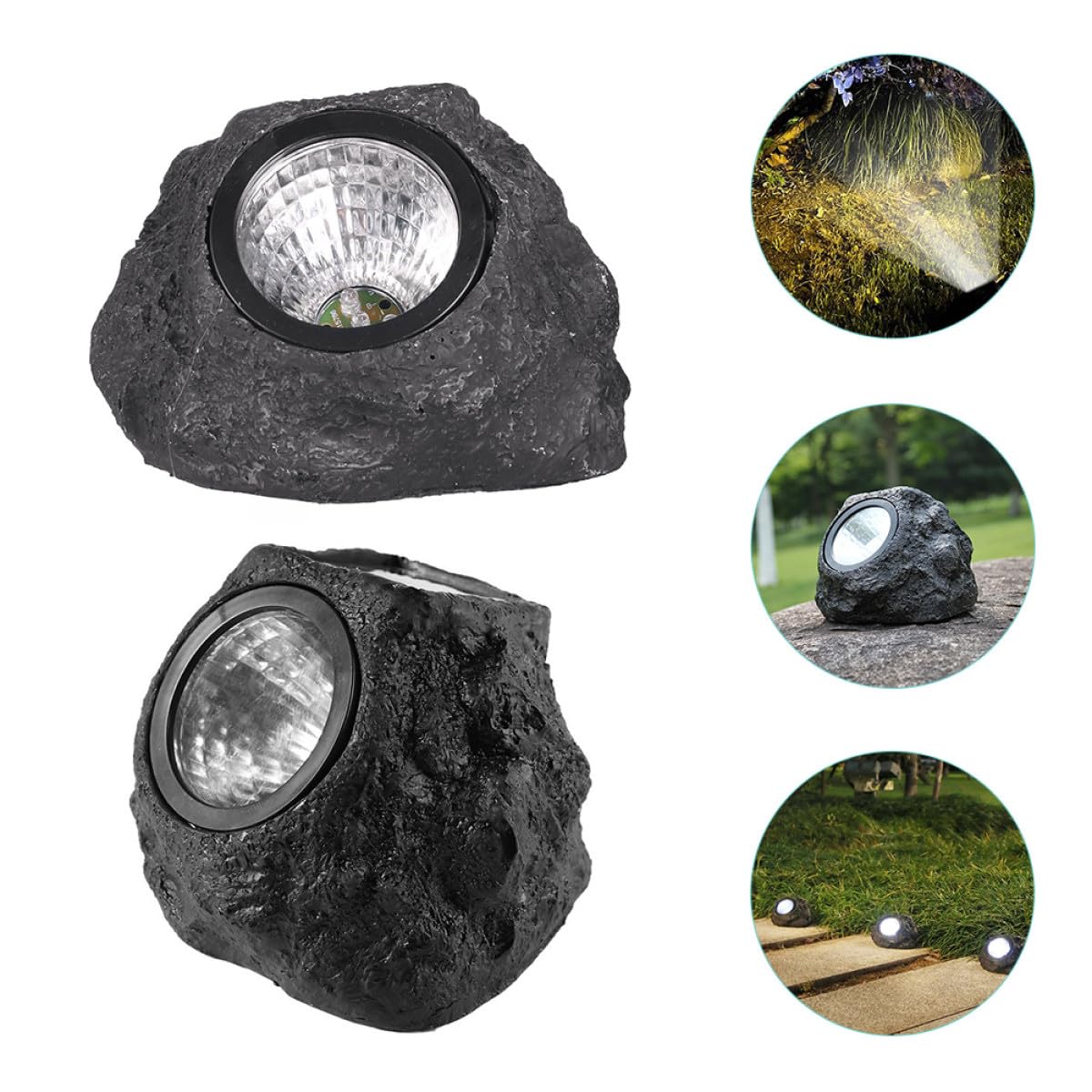 iplusmile 2 Stück-pack Solar Steinleuchten für Garten und Rasen mit Kunststoffgehäuse und 600mah Akku Schnelles Laden und Regenfest für Außenbeleuchtung Terrasse