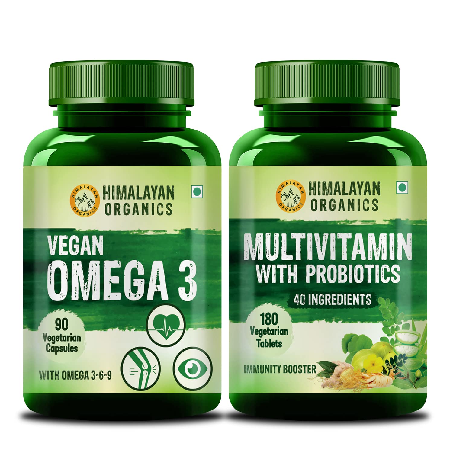 Himalayan Organics Multivitamin With Probiotics 180 Tablets And Omega 3 6 9 Flaxseed Oil With