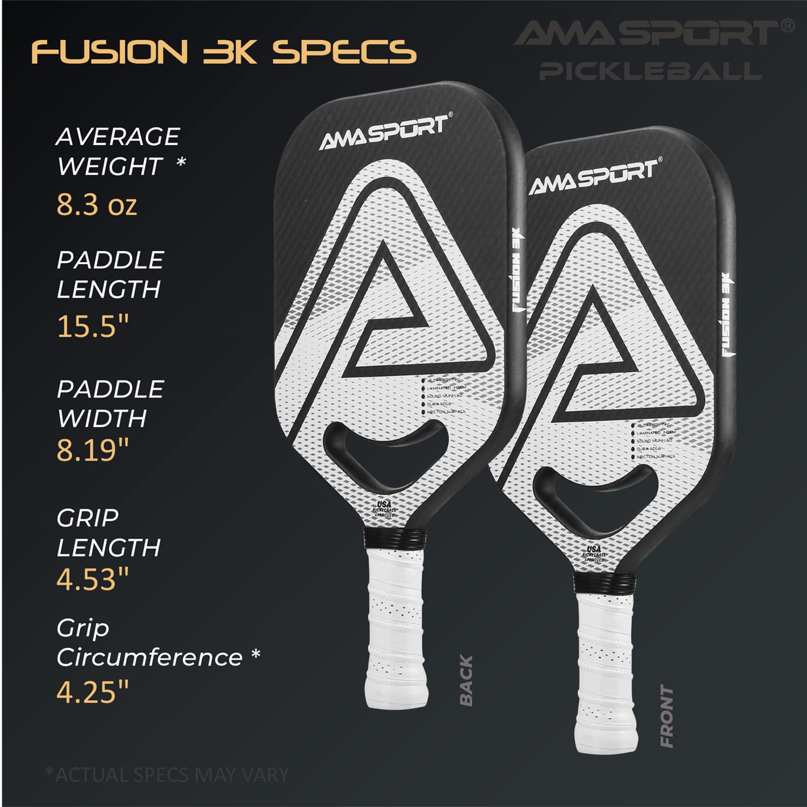 Fusion 3K Carbon Widebody Pickleball Paddle PP002-20mm Thick Core