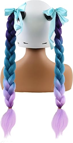 Miniatura 7 de Coleta para Casco Negro Azul Morado 2 Piezas con Ventosa Desmontable Coleta para Casco de Motocicleta Casco de Bicicleta Trenzas Colas de Cabello