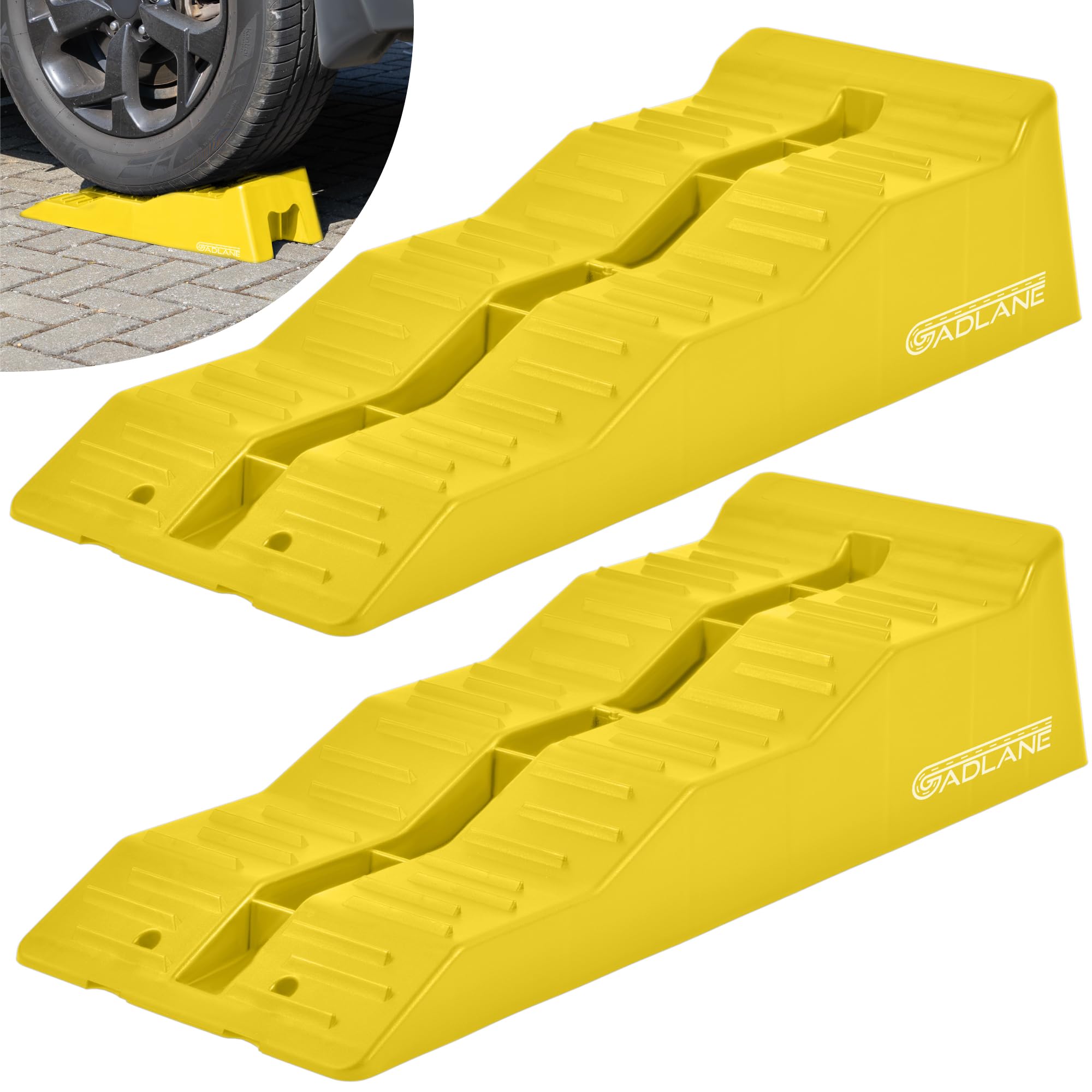 Gadlane Yellow Caravan Levelling Ramp Set - 2 Pack Heavy Duty Motorhome Levelling Ramps For Campervans, Trailers - Uv-Resistant Wheel Chocks With Anti-Skid Grooves (Load Capacity: 4.5 Tonnes)