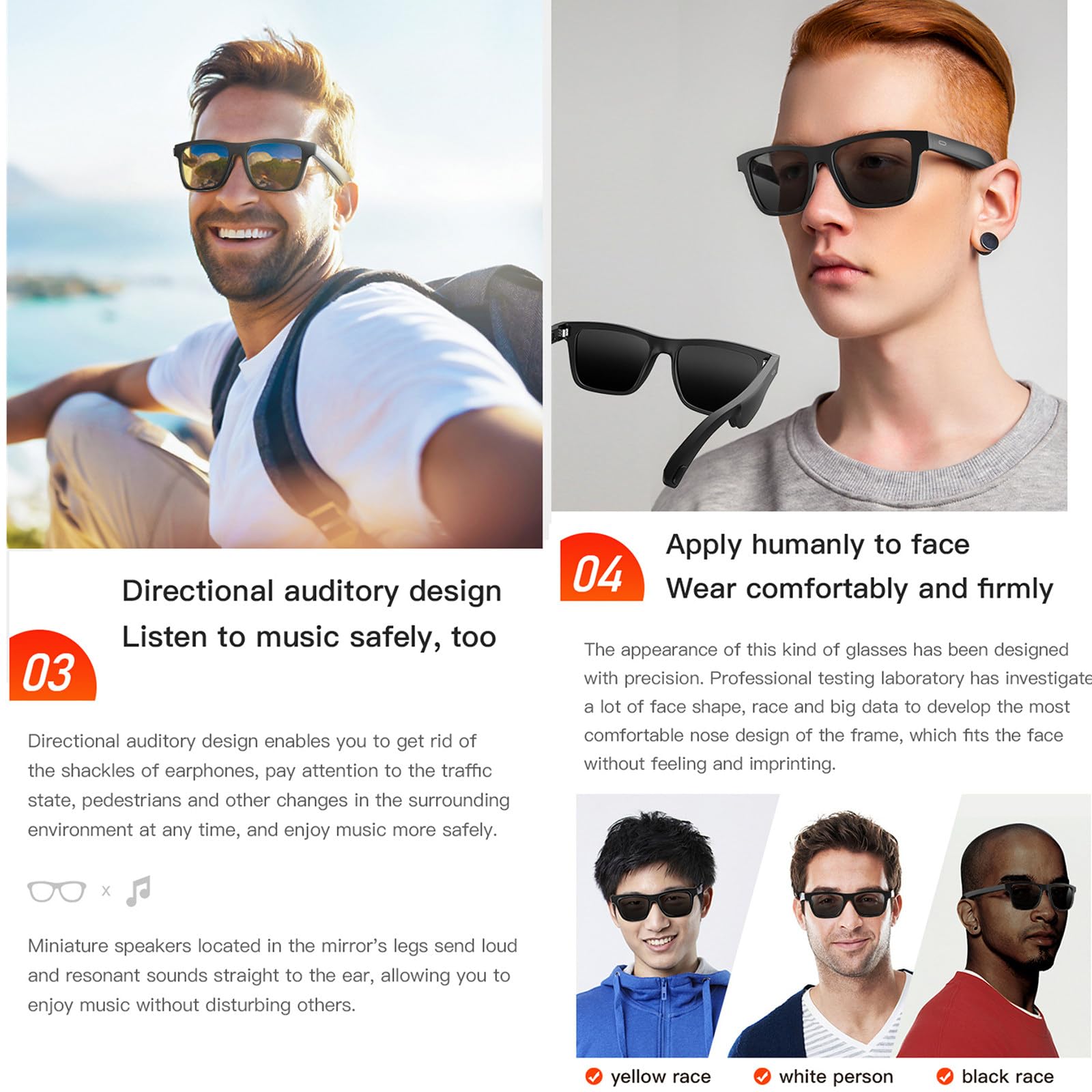 Lunettes Bluetooth intelligentes, Conversation IA, Traduction en Temps réel, Audio Bluetooth, Assistant Vocal de réveil, Lunettes de Traduction IA, pour Voyages, Affaires et études,B
