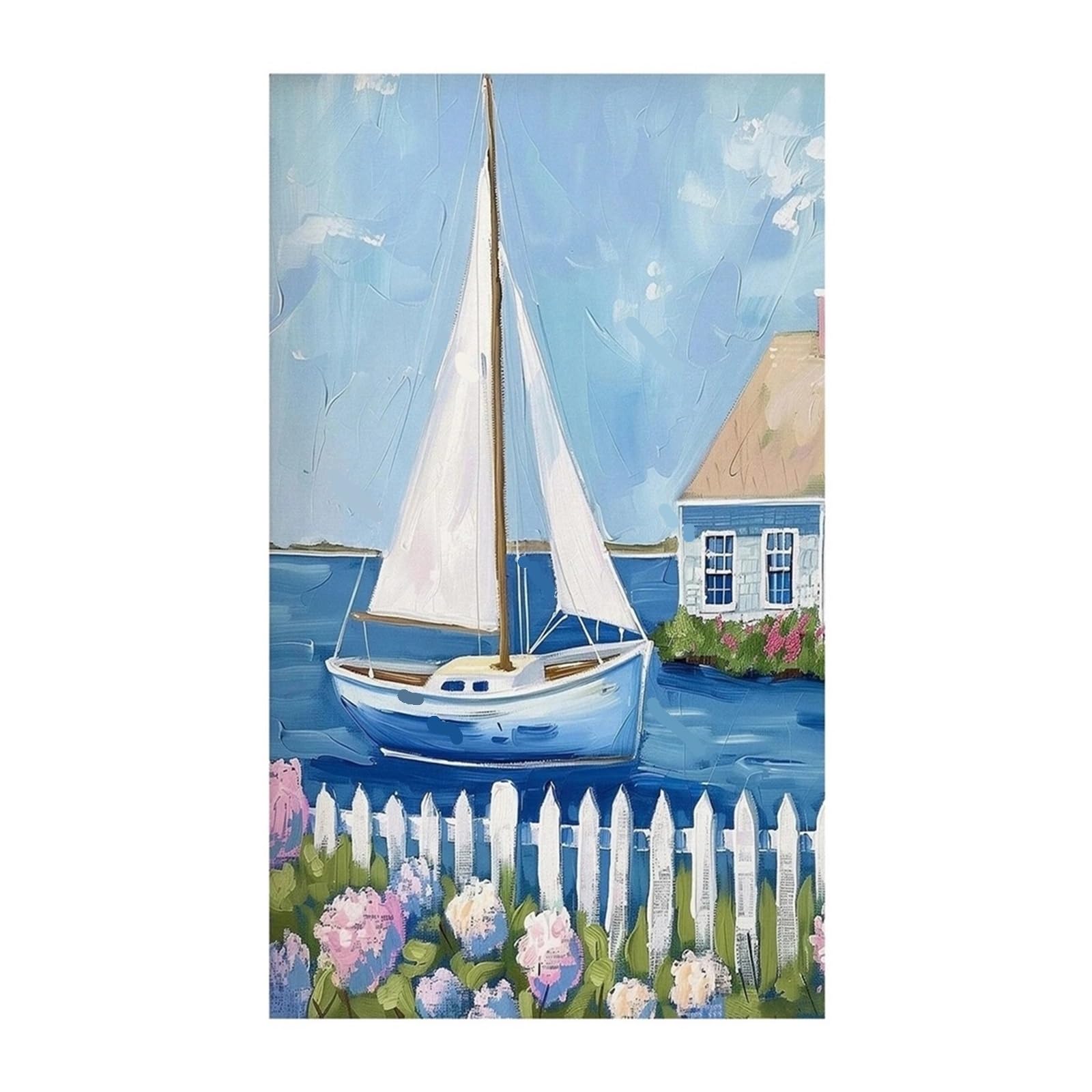 Graiting 1pc Blue Coastal Beach Seashell Sailboat Hydrangea Posters Prints Canvas Painting Wall Art Pictures Living