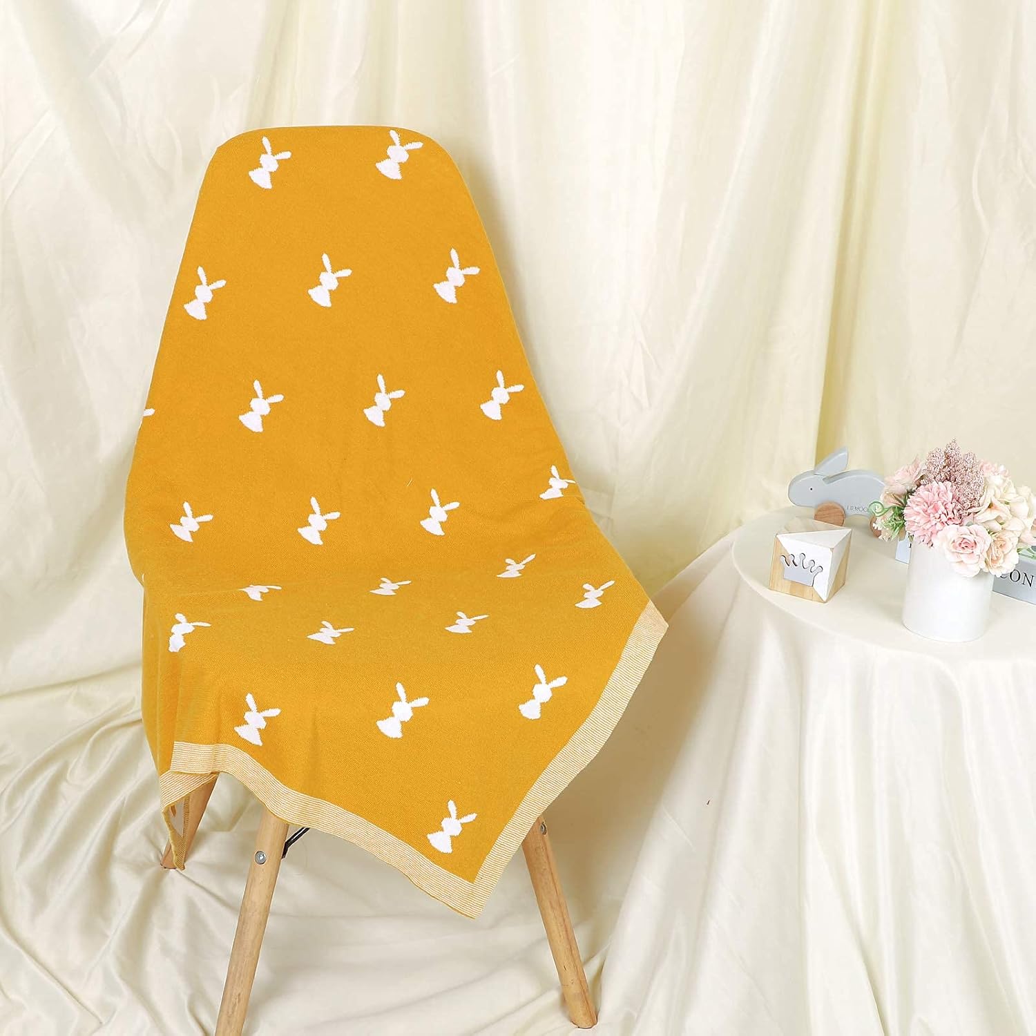 LAWKUL Baby Wrap Blanket Soft 100% Cotton Baby Blanket Knit Crib Receiving Blanket with Bunny Pattern Swaddle Cute Blanket for Babies Boy and Girl in Easter Size 40 * 30 Inches