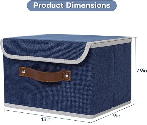 Miniatura 22 de ANMINY 2 contenedores de almacenamiento con tapa, asas de piel sintética, cajas de almacenamiento de plástico PP, decorativas, plegables, de tela