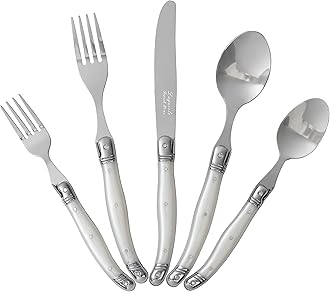 Laguiole 20 Piece Flatware Set – Stainless Steel Flatware Set for 4 – Luxurious Pearl White Utensil Set with Knives, Spoons and Forks