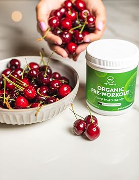 MRM Nutrition Organic Pre-Workout Powder - Women & Men, 150 mg Natural Caffeine & Adaptogens, Pure Energy, Focus & Blood Flow, Vegan, Certified Organic, Non-GMO - 20 Servings, Black Cherry Flavor