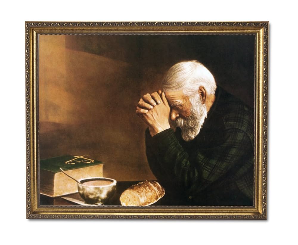 Art Prints Inc Daily Bread Man Praying At Dinner Table 16x20 print with Gold Frame-L8