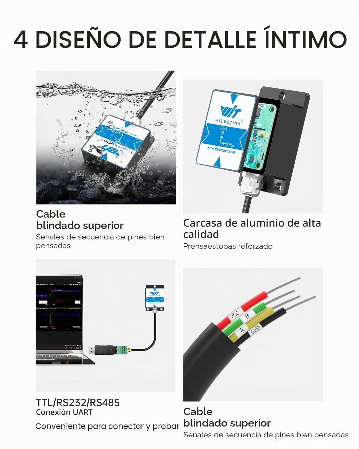 [Inclinómetro de 0,1° de grado industrial] HWT901B-RS232 Acelerómetro de 3 ejes + Giroscopio + Inclinómetro + Brújula digital + Presión atmosférica + Altitud, Módulo IMU MPU9250 de 9 ejes