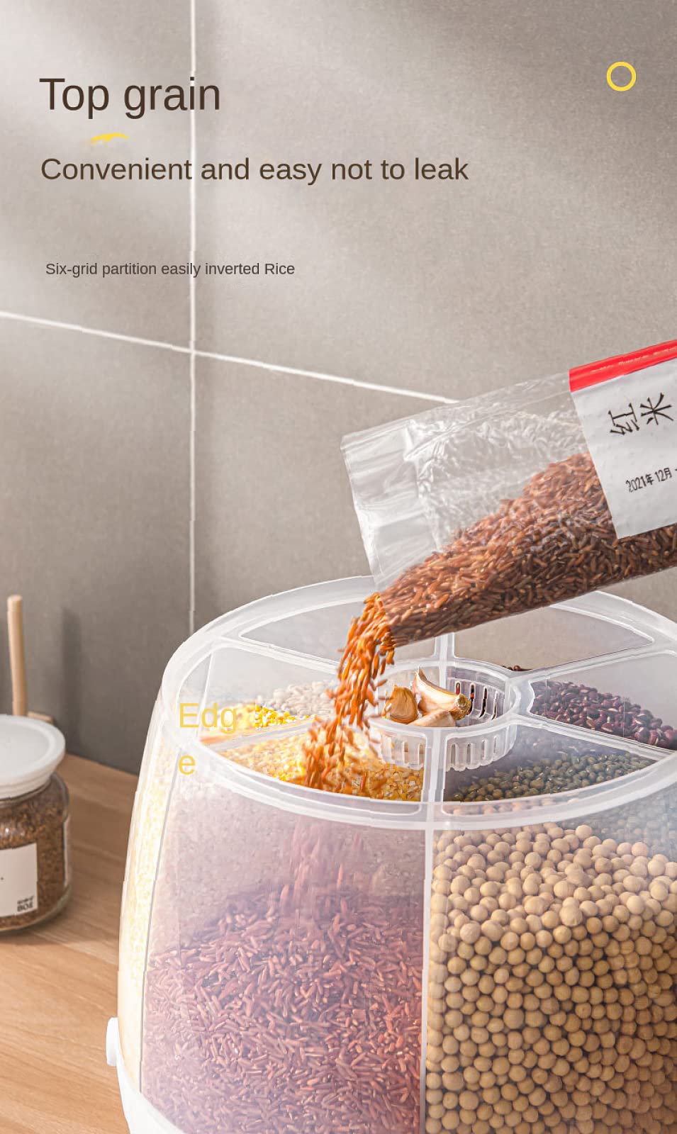 NIBHZ Contenitori per Riso da 6 kg Dispenser per Alimenti Contenitore per Riso Rotante a 6 Griglie con Tazza Scatola per Alimenti per Cereali secchi