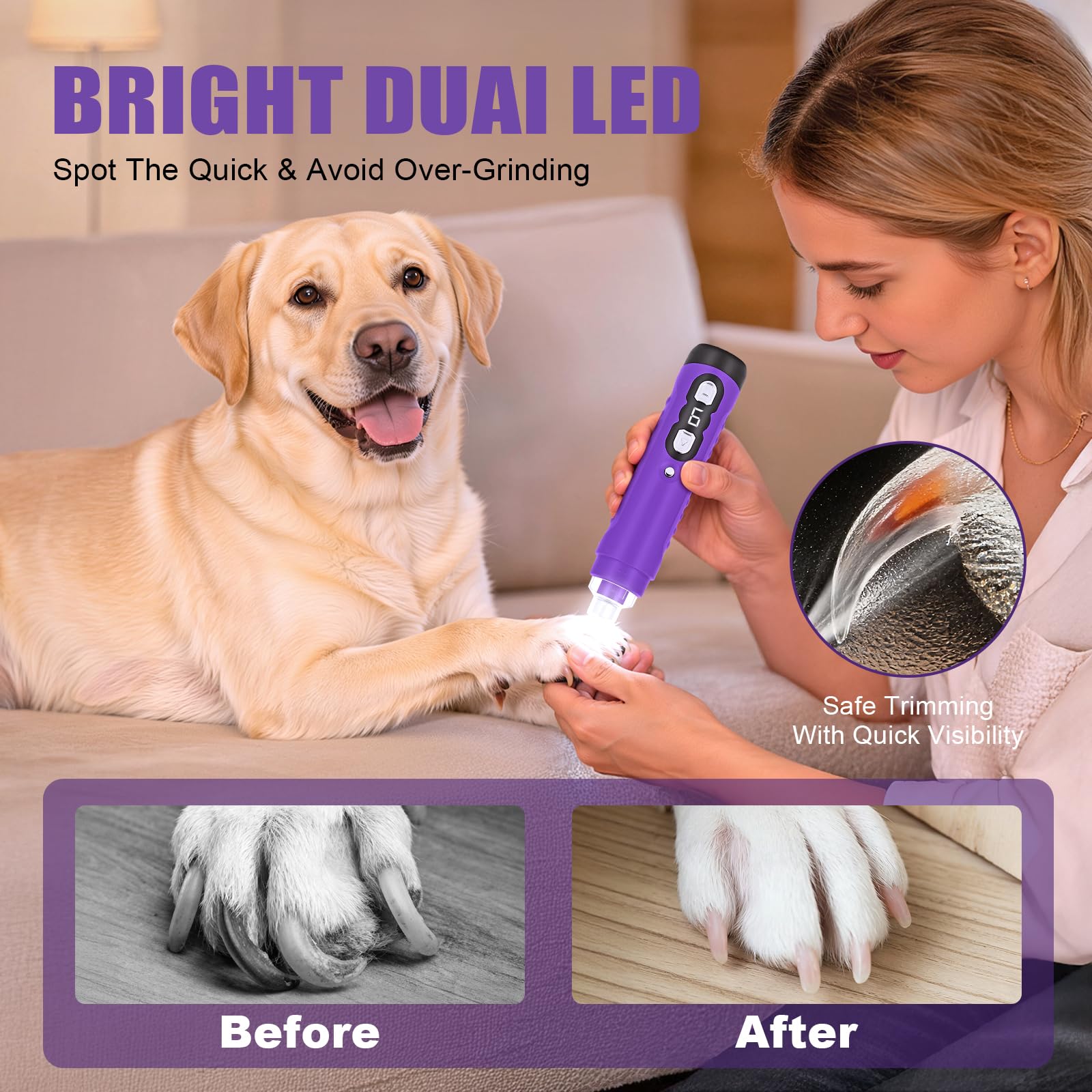 Best Dog Nail Grinder 2026 New 9-Speed Professional Quiet Painless Electric Drill Trimmers for Large Medium Dogs with Quick Sensor Guard, 2 LED Lights, 2000mAh USB Rechargeable - image 6