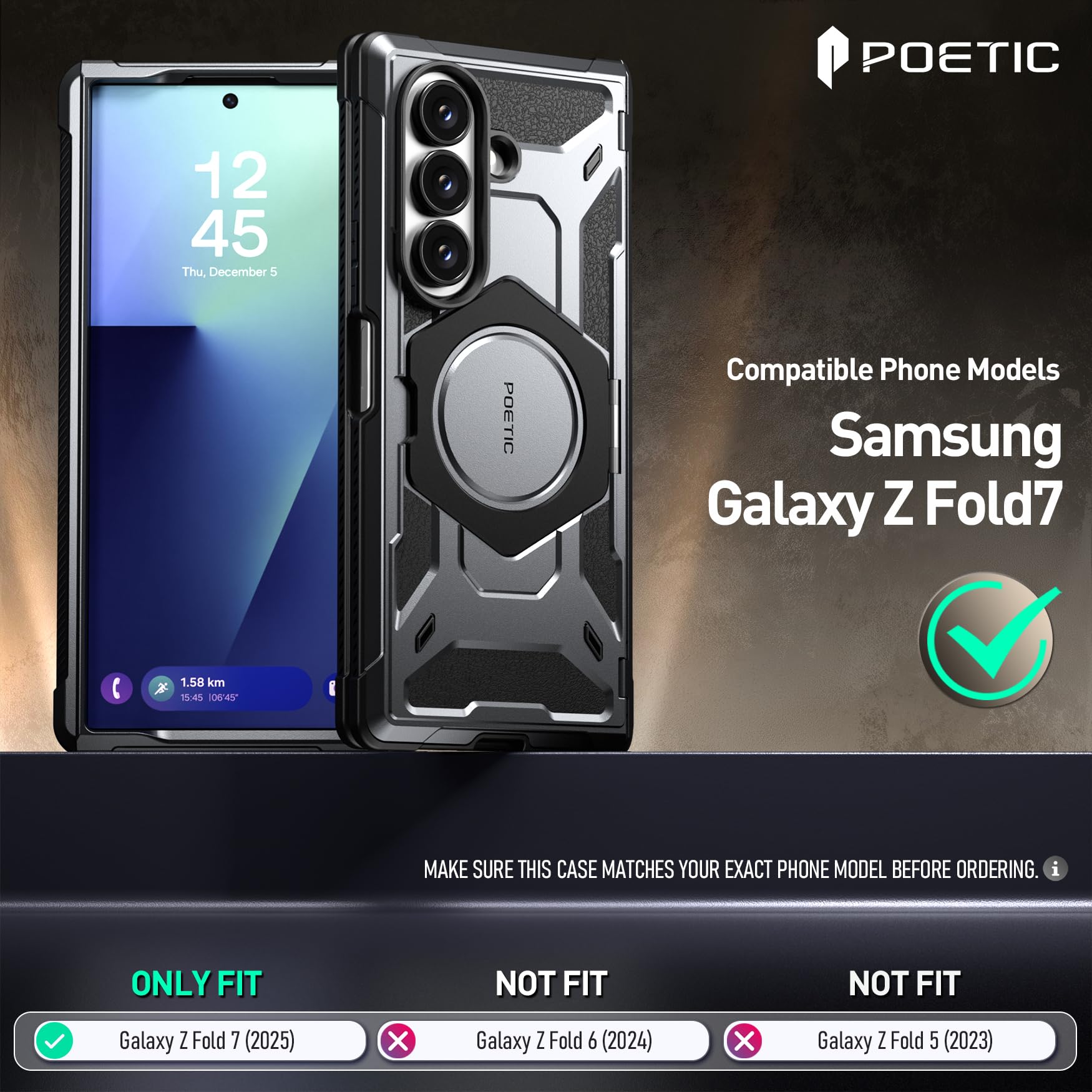 Poetic Spartan - Custodia per Samsung Galaxy Z Fold 7, protezione con cerniere, supporto regolabile con anello magnetico, pellicola protettiva integrata, compatibile con MagSafe, robusta custodia per