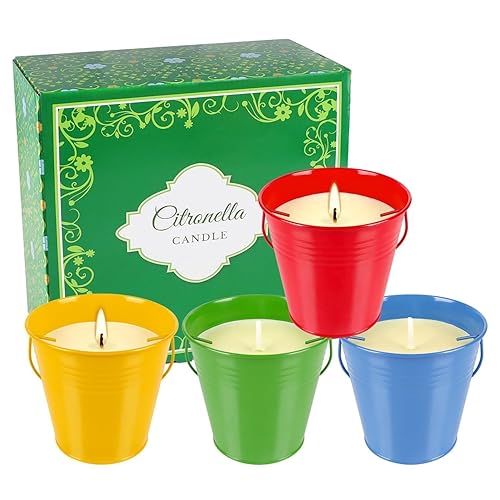 Citronella Candles Outdoor Set of 4-12oz Multicolor Soy Wax Candles,
