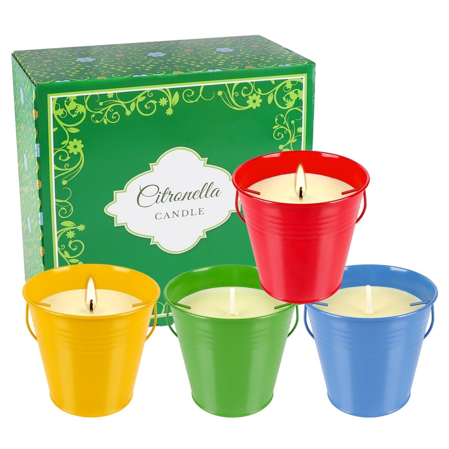 Citronella Candles Outdoor Set of 4-12oz Multicolor Soy Wax Candles, Clean Burning Smokeless for Patio Garden Balcony Decor, Long-Lasting Outdoor