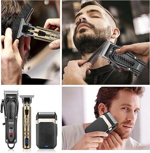 Miniatura 5 de HIENA PRO Cortadora de pelo profesional para hombres, cortadora de pelo inalámbrica para corte de cabello, kit de corte de pelo LED 3 en 1 con
