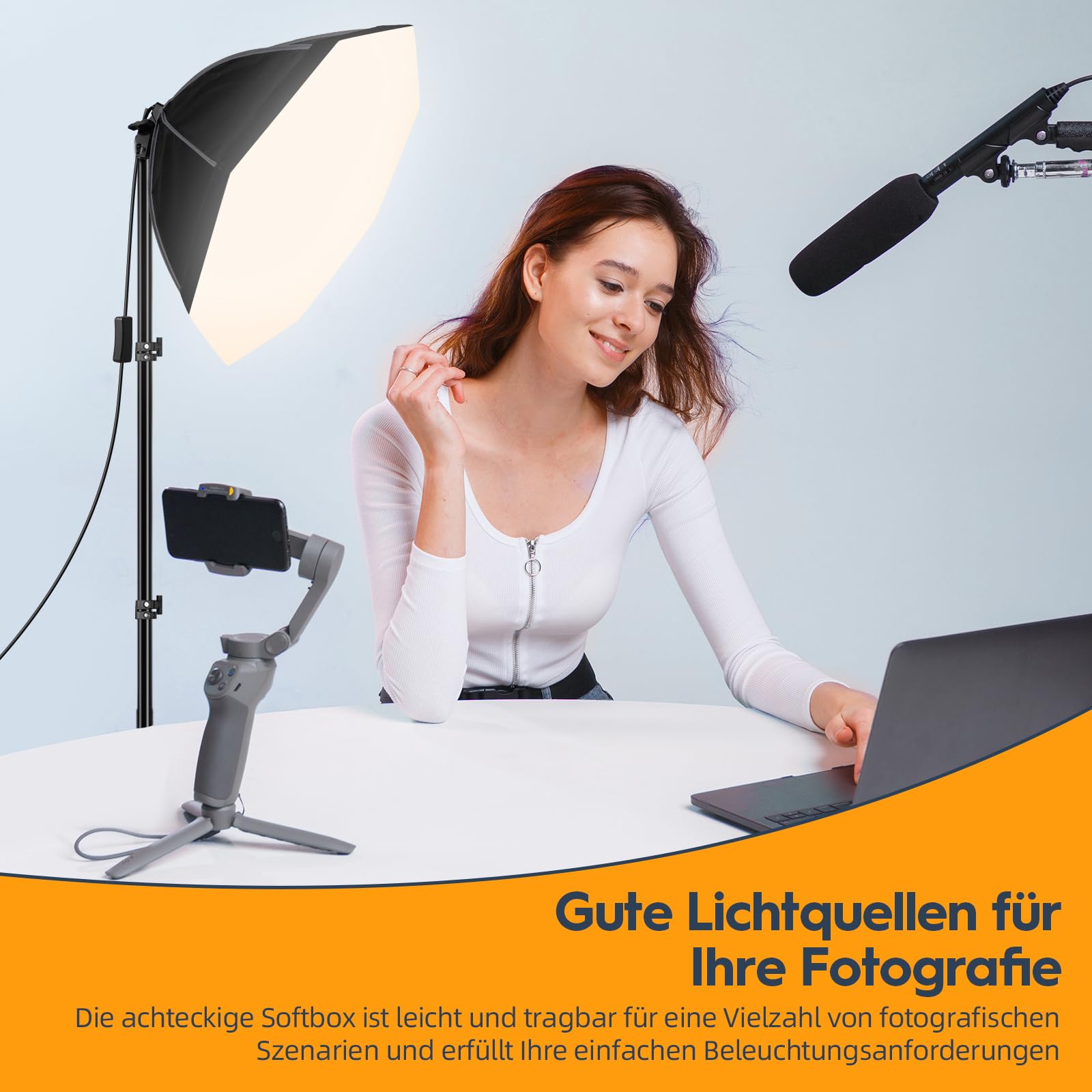 FGen Oktagonale Softbox Fotostudio Set,1x50cm Soft Box Kabellänge 300cm mit 60W 3000-6500K LED Lampen,150cm Verstellbarer Lichtständer für Studiofotografie,Videoaufnahmen und Live Gaming