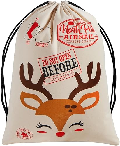 Miniatura 8 de JOYIN Saco de Navidad de Papá Noel, bolsa de regalo grande de arpillera de reno de 26 x 19 pulgadas con cordón para regalos de Navidad, bolsa de