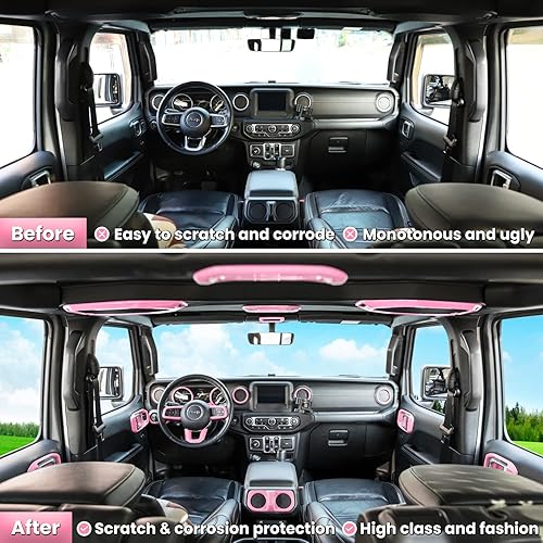 Miniatura 7 de Juego completo de 23 piezas de decoración interior para automóvil, cubierta de volante, manija de puerta, aire acondicionado, portavasos, luz de