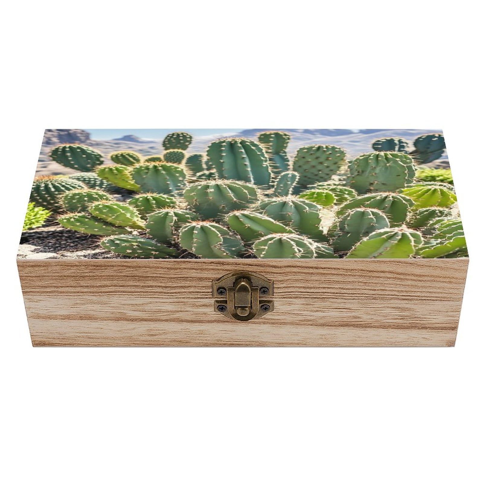 asbwuo Green Cactus Wood Keepsake Box Wooden Box with Hinged Lid
