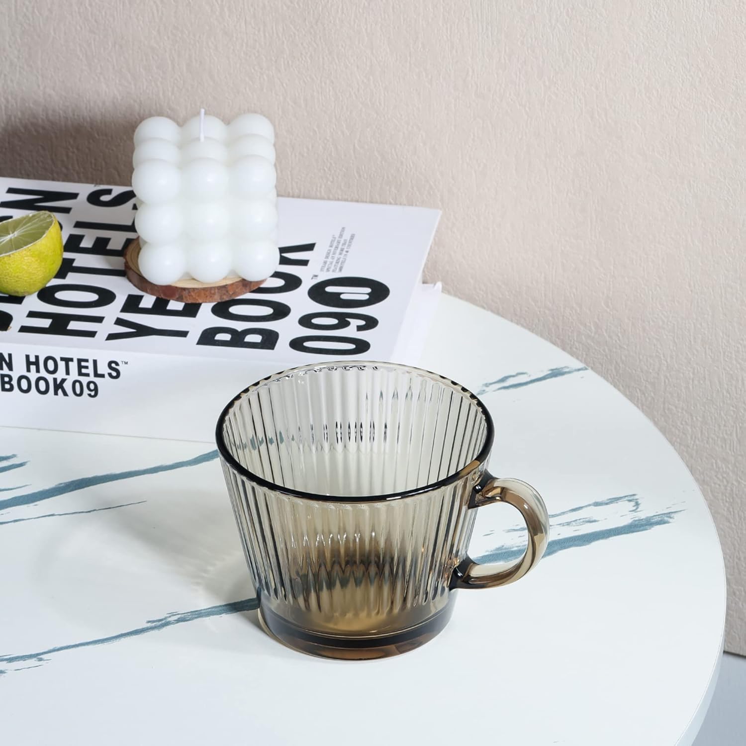 Buy Joeyan Vintage Ribbed Glass Coffee Mugs Espresso Cups,Amber Tea Cup