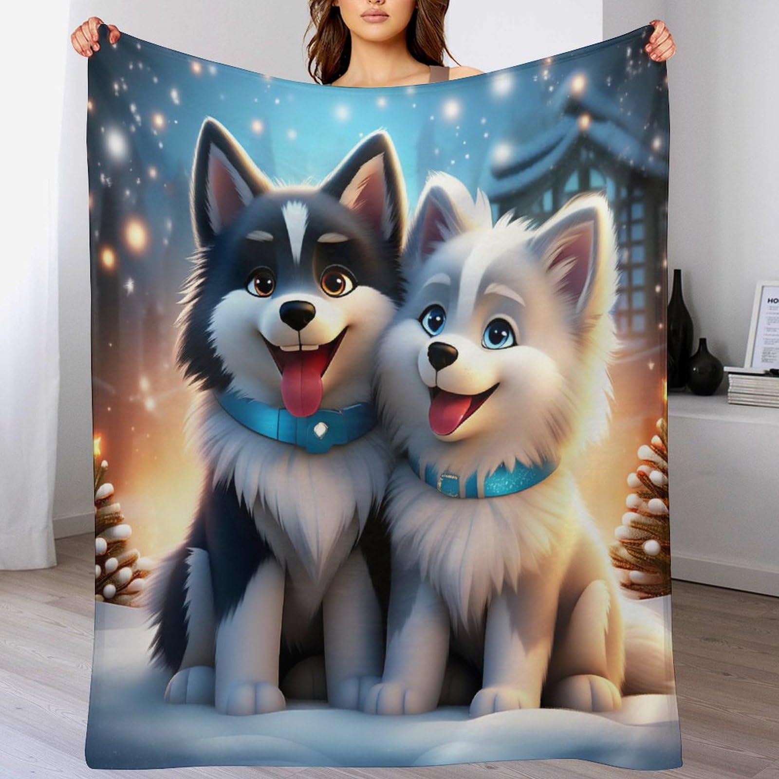 Couverture husky en flanelle polaire douce de 130x150cm pour lit et canapé