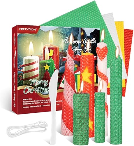 Miniatura 1 de PRETYZOOM Kit de fabricación de velas de cera de abeja de Navidad, kit de fabricación de velas rodantes con instrucciones (idioma español no