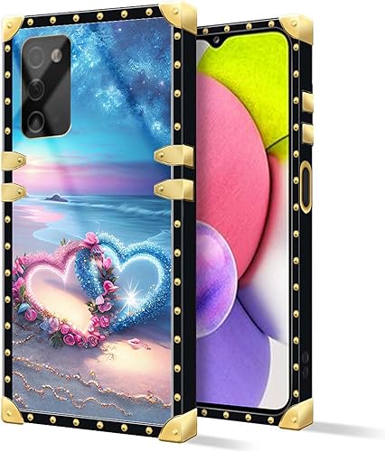 Miniatura 2 de DAIZAG Funda compatible con Samsung Galaxy A03S 4G Romántica Playa Parejas Amor Funda de Teléfono Dorado Cuadrado Suave TPU a prueba de golpes Funda