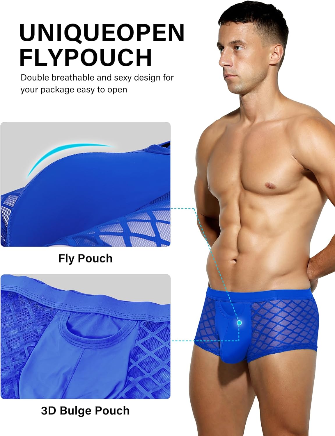 Casey Kevin Men's Underwear Sexy See Through Lace Boxer Briefs Mesh Trunks - Image 4