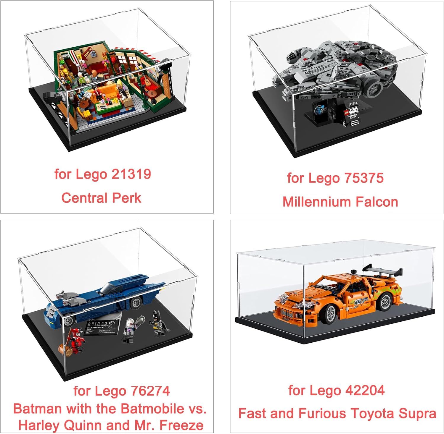 Thickened Clear Acrylic Display Case for Lego 75375 Millennium Falcon for 21319 Central Perk 75380 42204 Collectibles Transparent Box for Lego Display with Led Light, Black Inside 13.8 x 9.8 x 5.9in