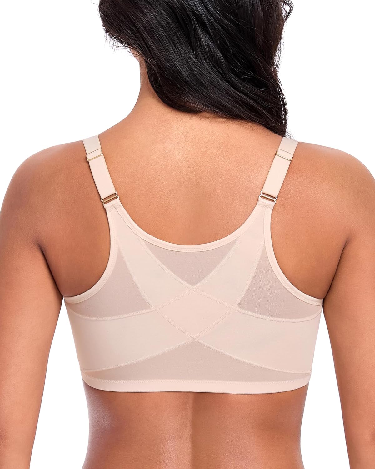 HACI Womens's Posture Bra Front Closure Deep V Unlined Mesh Sheer See Through Underwire Plus Size - Image 5