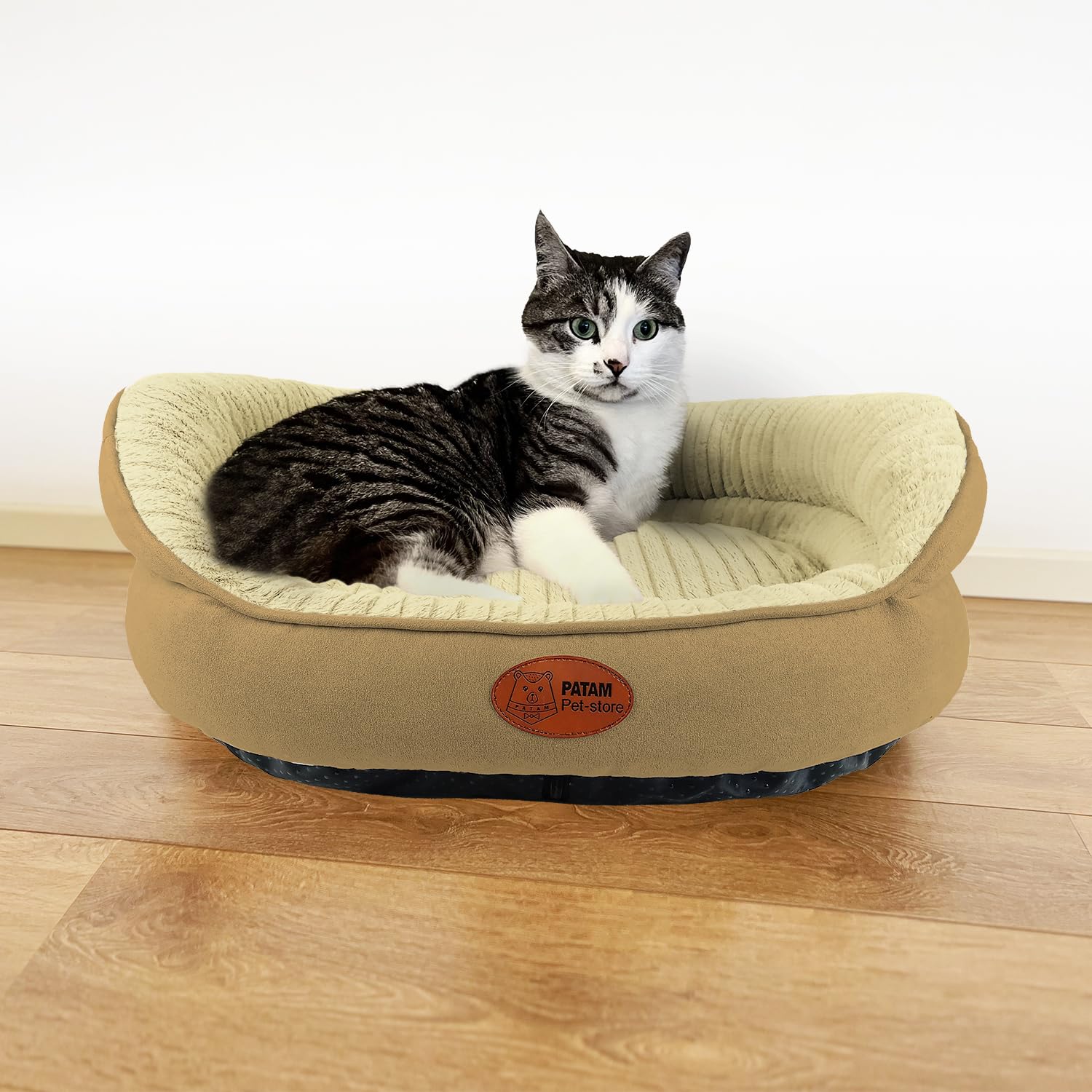 Shiro Corde Canapé pour Chien et Chat Déhoussable Lavable en Machine Lit Doux avec Bordure surélevée Fond antidérapant 61 x 51 x 23 cm