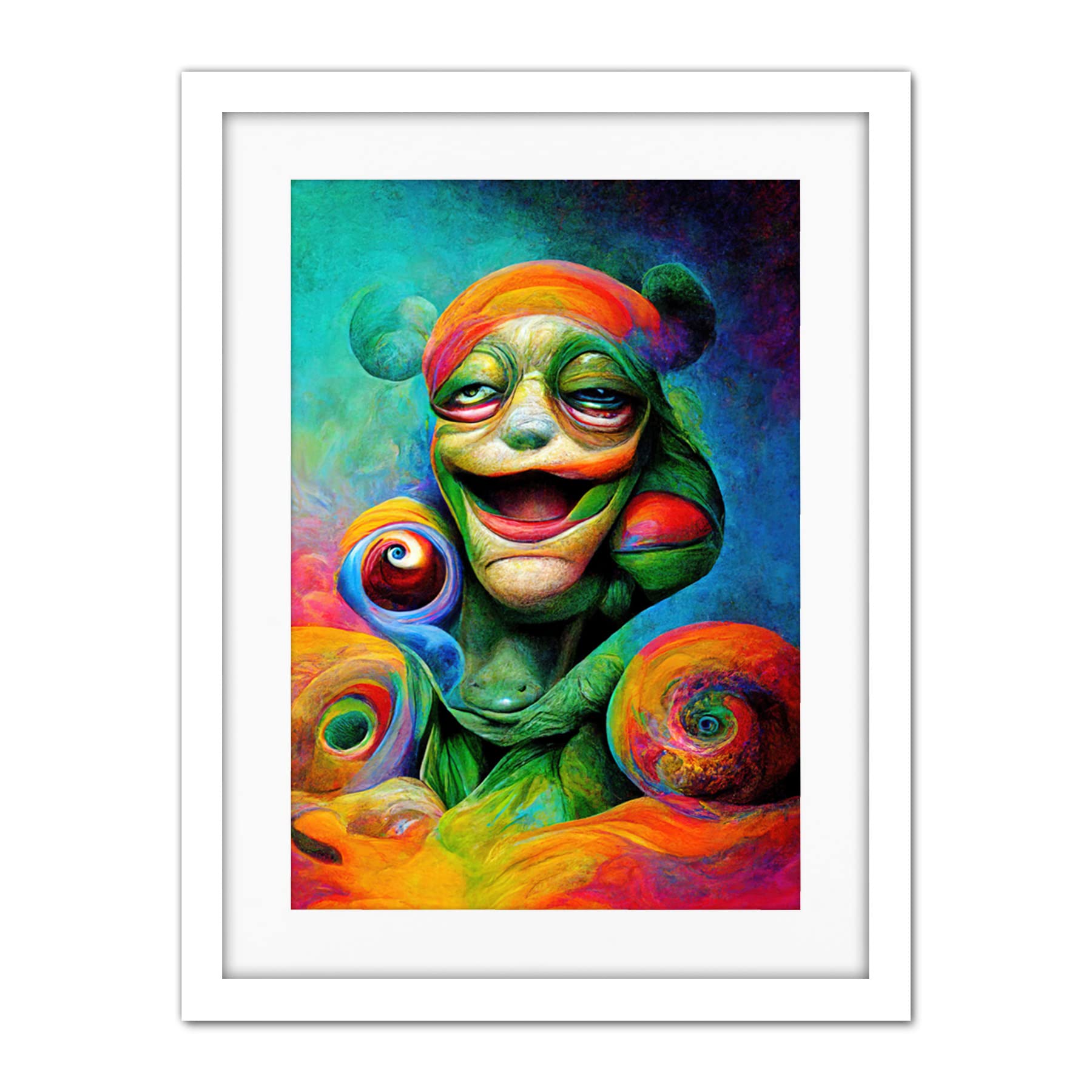 Doppelganger33 LTD Psychedelic Stoned Clown Trippy Colourful Artwork Framed Wall Art Print 18X24 Inch